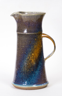 Vintage Studio Pottery Vase MCM 1970s Purple Orange Blue Mid Century Modern-image