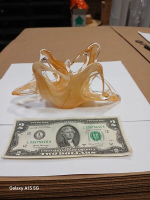 Marigold Art Glass Hand-blown Free Form Open Lace Bowl-image