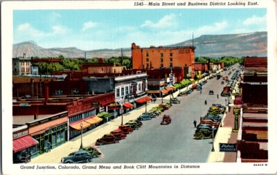 Vintage Postcard Grand Junction CO Colorado Grand Mesa Book Cliff Main St. C-126-image