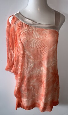  NICOLA FINETTI Orange One Shoulder Shift Knee Length Dress ~ Size 6 ~ Lined-image