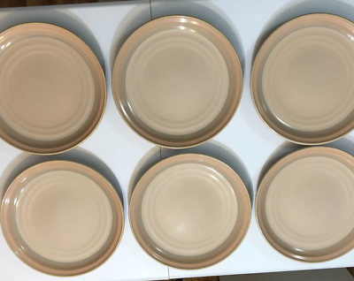 Noritake Stoneware Sunset Mesa #8663 Taupe Bands Dinner Plates Lot of 6-image
