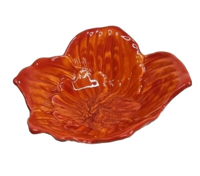 USA California Pottery 2212 Red Orange Chip/Dip Bowl Country Core -image
