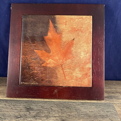 Phoenix Creative Co Maple Leaf Ceramic Tile Trivet Hanging Wood Framed-image