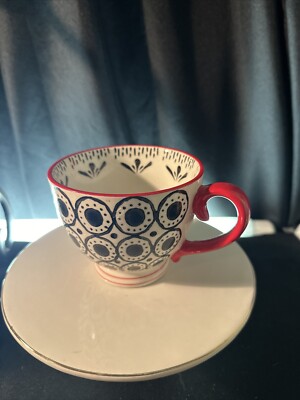 creative co-op (1) Tea Coffee Mug Boho Design Black And Red 3.25”H-image
