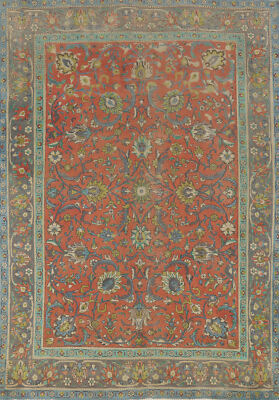 Over-Dyed Handmade Wool Orange Area Rug Vintage Traditional Room Size Carpet 7x9-image