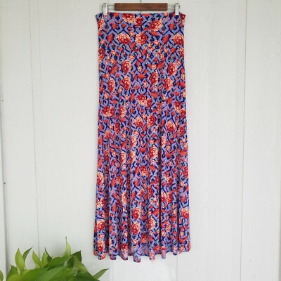 LULAROE Purple Orange Floral Stretch Waist Long Maxi Skirt Womens Size S Small-image