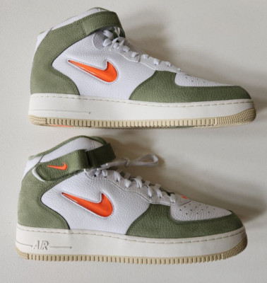 Men's Nike Air Force 1 Mid QS White/Total Orange-Oil Green (DQ3505 100) SIZE 14-image