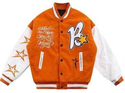 Fashionable Orange Varsity Leather Men's-image