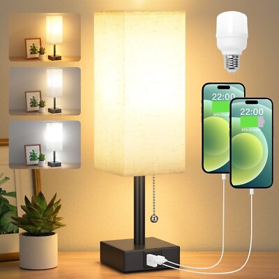 Lamparas De Mesa De Noche Con Puerto USB Lampara Para Escritorio Dormitorio Sala-image
