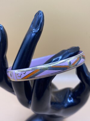 Mid Century Vintage Marlene Enameled Bangle Bracelet Pink Gold Orange-image