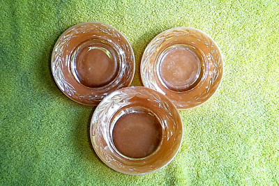 VINTAGE 3pc. FIRE KING OVEN WARE IRIDESCENT ORANGE/PEACH LUSTRE CUSTARD BOWLS!-image