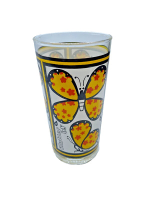 Vintage Butterfly flutter by Yellow Orange Drinking Glass Mid Century Modern-image