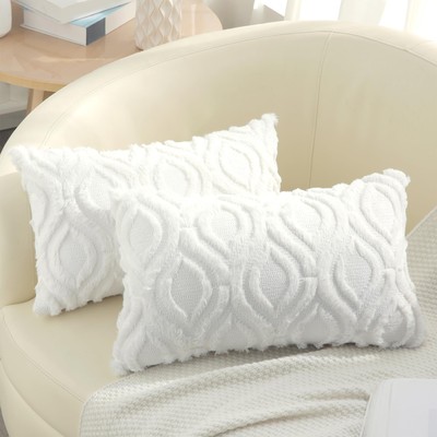 decorUhome Decorative Throw Pillow Covers 12x20, Soft Plush Faux Wool Lumbar-image