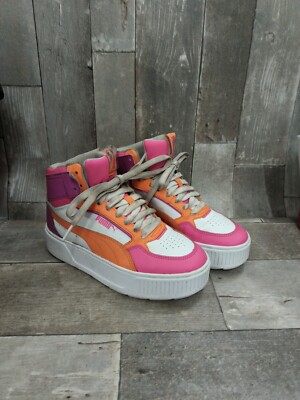 Puma Girls' Big Kid Karmen Rebelle Mid Sneakers Pink White Orange Size 4-image