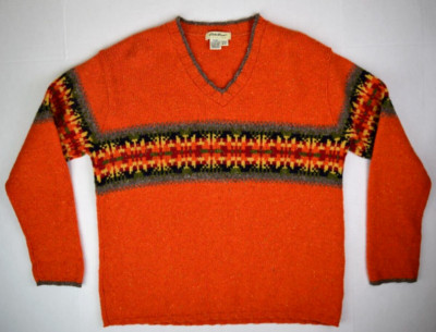 Vintage Sweater Eddie Bauer Size M 90s Orange Donegal Wool Mid Stripe Crew Neck-image