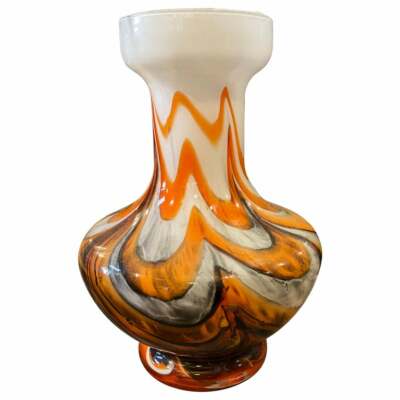 1970s Mid-century Modern Orange and Gray Opaline Glass Italian Vase-image