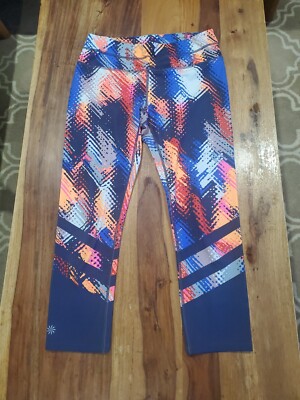 Athleta Leggings Pants Womens Medium Blue Orange Cropped Mid Rise Athletic -image