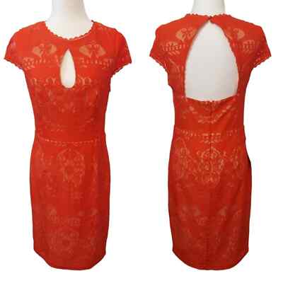 Bebe NEW Orange Lace Cap Sleeve Dress Size 8-image