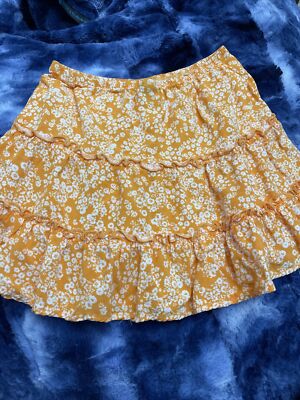 Girls Orange Tiered Floral Skirt Size 7/8-image