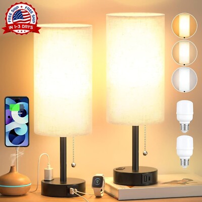 Lamparas De Mesa De Noche Con Puerto USB Lampara Para Escritorio Dormitorio Sala-image
