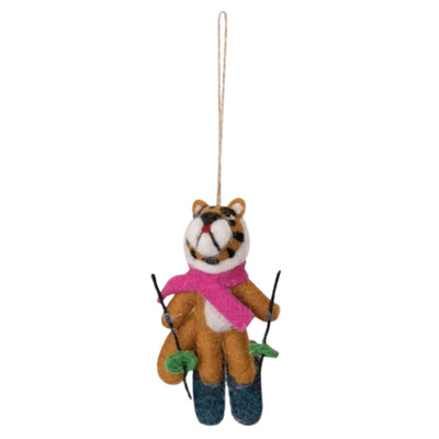 Creative Co-op Felt Skiing Orange Tiger Ornament Bauble-image