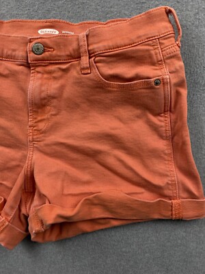 Old Navy Women's Size 6 w30 Orange Denim Mid-Rise Boyfriend Shorts-image