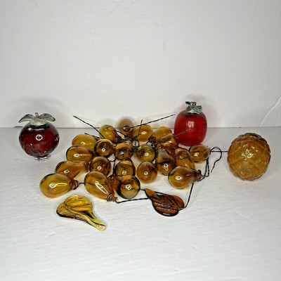VTG Amber & Crackle Glass Fruit (READ BELOW) Mid-Century Modern Arts Craft Decor-image