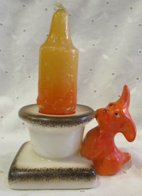 Vintage Goebel '53 Orange Scottie Dog Candle Holder & Candle Excellent Condition-image