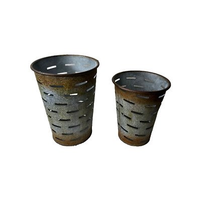 Distressed Metal Olive Bucket Creative Co-Op Primitive Cottage Rustic Farmhouse-image