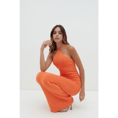 Orange maxi dress slit side-image