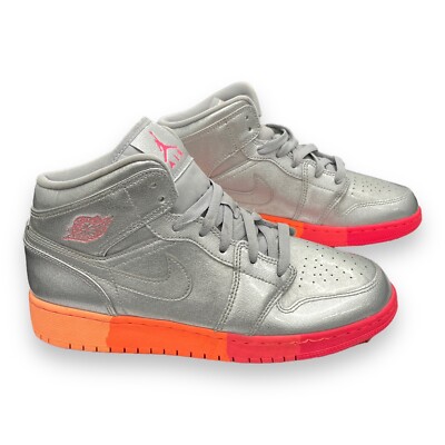 Nike Sneakers Kids 6Y Silver Air Jordan 1 High Top Pink Youth Activewear Orange-image