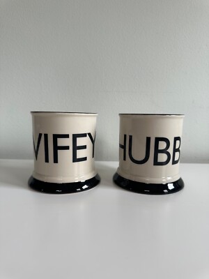 Set of 2 Hubby & Wifey Mugs Coffee Mugs Good Morning White Black Creative Co-op-image