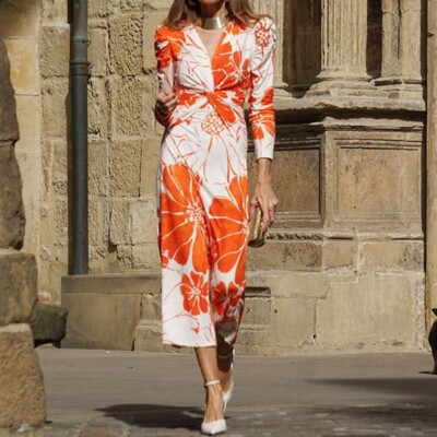 Fashion Printed Waist-controlled Mid-length Dress-image