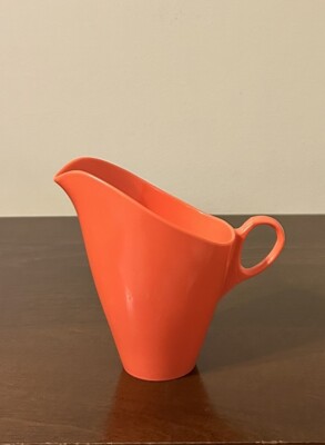 Vintage Mid Century Modern Orange Melamine Melmac 5” Creamer Pitcher EUC-image