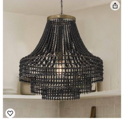 Creative Co-Op Metal, Rattan, and Wood Bead Chandelier in Timeless Black-image