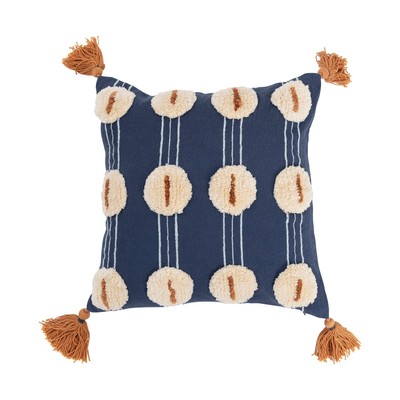 Cotton Embroidered and Tufted Tassels Pillow, 16