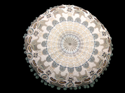 Creative Co-Op Embroidered Round Pillow Elephant Mandala Cotton  Pom Boho Yoga-image