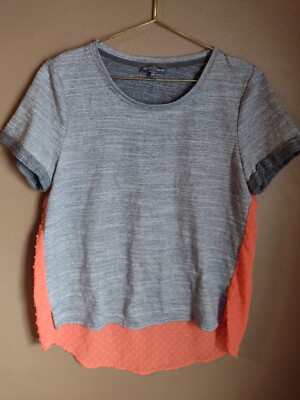 MARKET & SPRUCE M Medium Top Blouse GRAY ORANGE Mid Weight Knit CHIFFON BACK-image