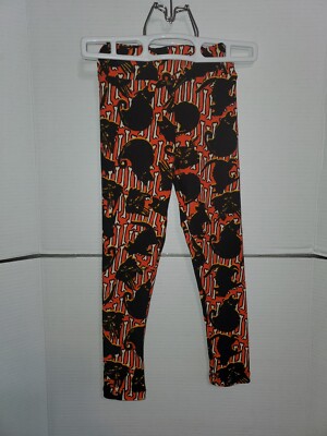 NEW S/M Lularoe Halloween Kids Leggings Black Cat Bones orange-image