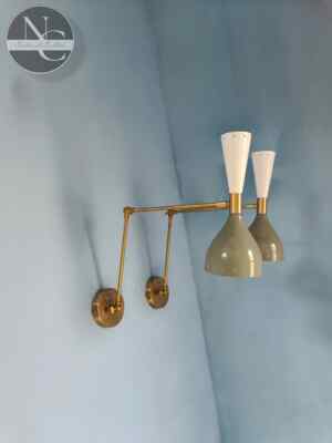Wall Sconce Pair Mid Century Italian Stilnovo Sconce Light Pair Grey-image