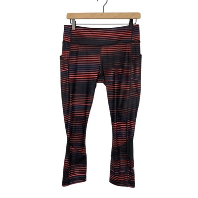 Lululemon 6 Pace Rival Crop Orange Coral Striped Mid Rise Athletic Leggings-image