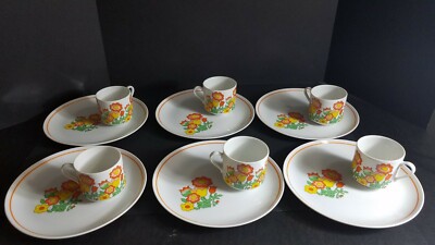 Vintage Snack Set Yellow Orange Flowers 12 piece set Mid Century Retro-image