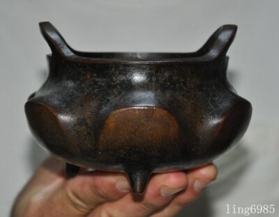 Mark Chinese Buddhism temple bronze “大明宣德 ” joss Incense burner Censer statue-image
