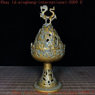 China ancient dynasty bronze Boshan Joss Incense burner Censer statue-image