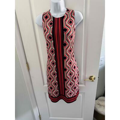 Michael Kors Orange Tan Geometric Knee-Length Sheath Dress Medium-image