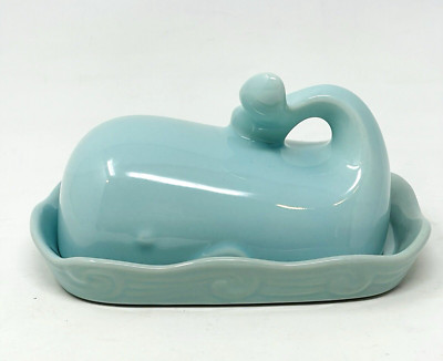 Creative Co-op Whale Butter Dish Turquoise Ceramic Ocean Sealife Blue Green NEW-image