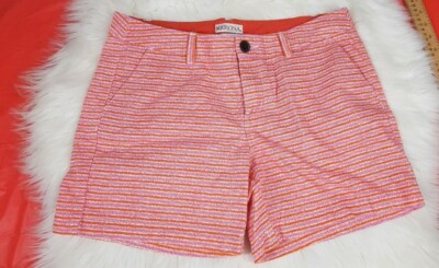 Merona Womens Size 4 Orange Striped Cotton Stretch Flat Front shorts 100% cotton-image