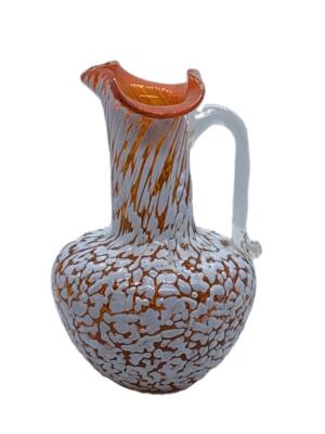 Vintage Mid Century Pilgrim Glass Pitcher Vase Orange Whie Splatter Vase 4.5
