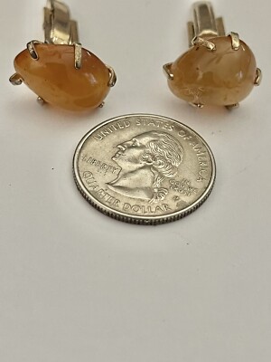 Vintage Mid Century Orange Amber Stones Cufflinks-image