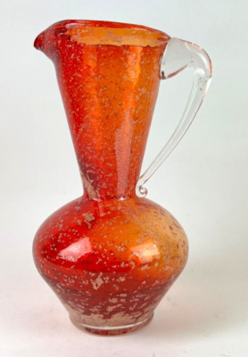 Small Orange Glass Vase with Gold Speckles or Mini  Pitcher Leftons Japan MCM-image